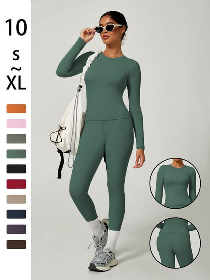 Women'S Sporty Solid Color Top & Pants Set, Comfortable Tee & Slim Fit Leggings, Ideal for Daily Yoga & Fitness Activities
