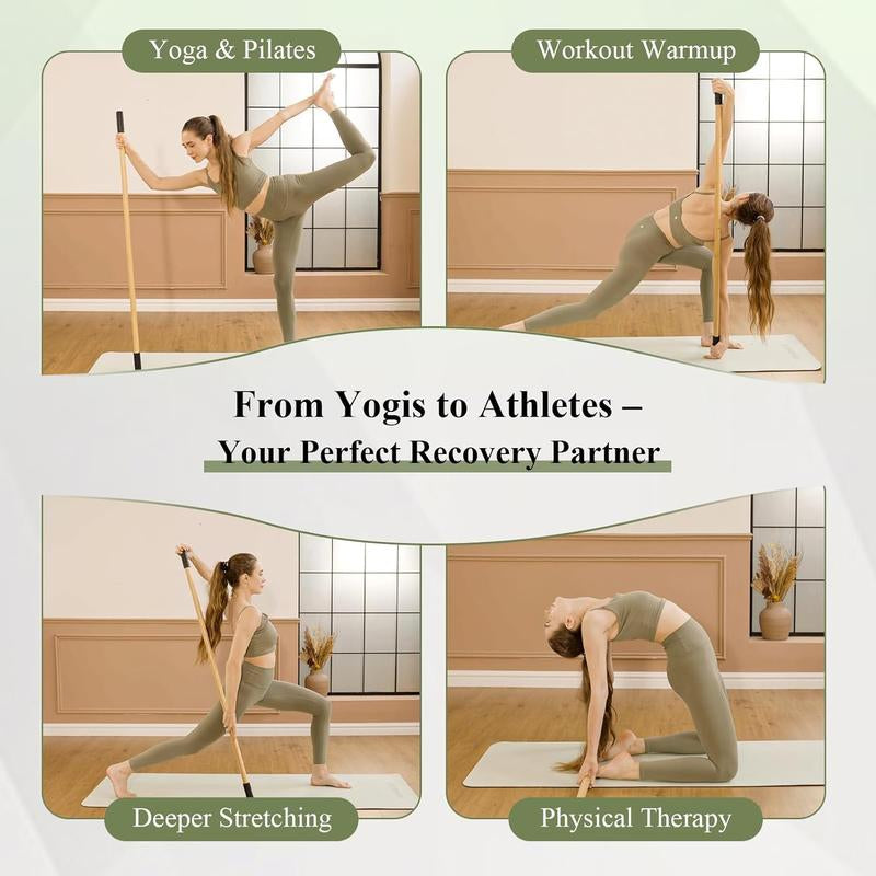 PAETA 5Ft Bamboo Yoga Stick for Stretching - Non-Slip Grip Mobility & Flexibility Exercise Stick with Free Video Guide