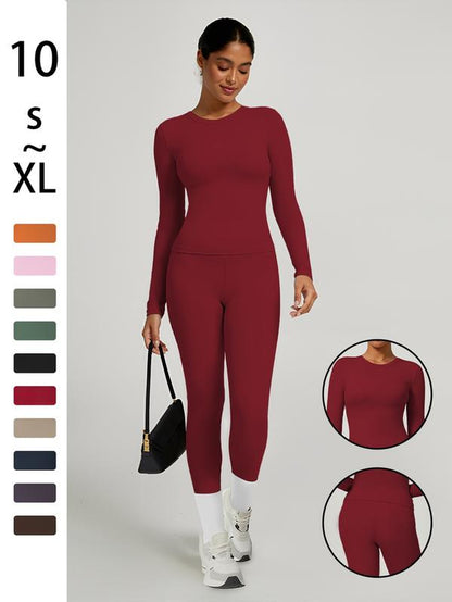 Women'S Sporty Solid Color Top & Pants Set, Comfortable Tee & Slim Fit Leggings, Ideal for Daily Yoga & Fitness Activities