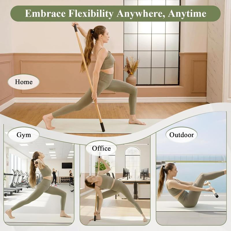 PAETA 5Ft Bamboo Yoga Stick for Stretching - Non-Slip Grip Mobility & Flexibility Exercise Stick with Free Video Guide