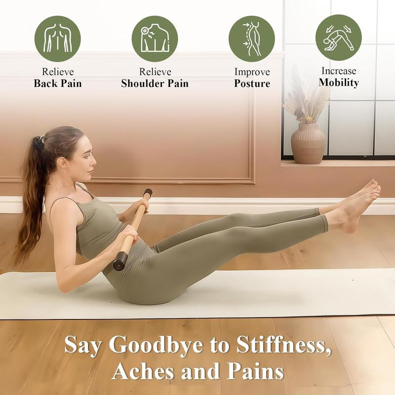 PAETA 5Ft Bamboo Yoga Stick for Stretching - Non-Slip Grip Mobility & Flexibility Exercise Stick with Free Video Guide
