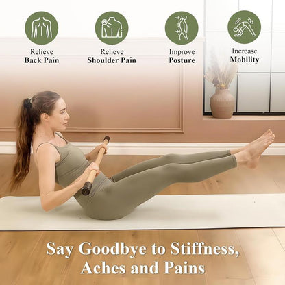 PAETA 5Ft Bamboo Yoga Stick for Stretching - Non-Slip Grip Mobility & Flexibility Exercise Stick with Free Video Guide