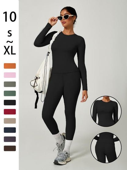 Women'S Sporty Solid Color Top & Pants Set, Comfortable Tee & Slim Fit Leggings, Ideal for Daily Yoga & Fitness Activities