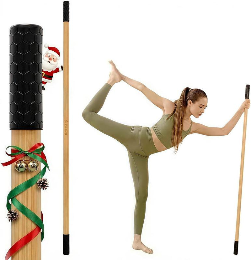 PAETA 5Ft Bamboo Yoga Stick for Stretching - Non-Slip Grip Mobility & Flexibility Exercise Stick with Free Video Guide