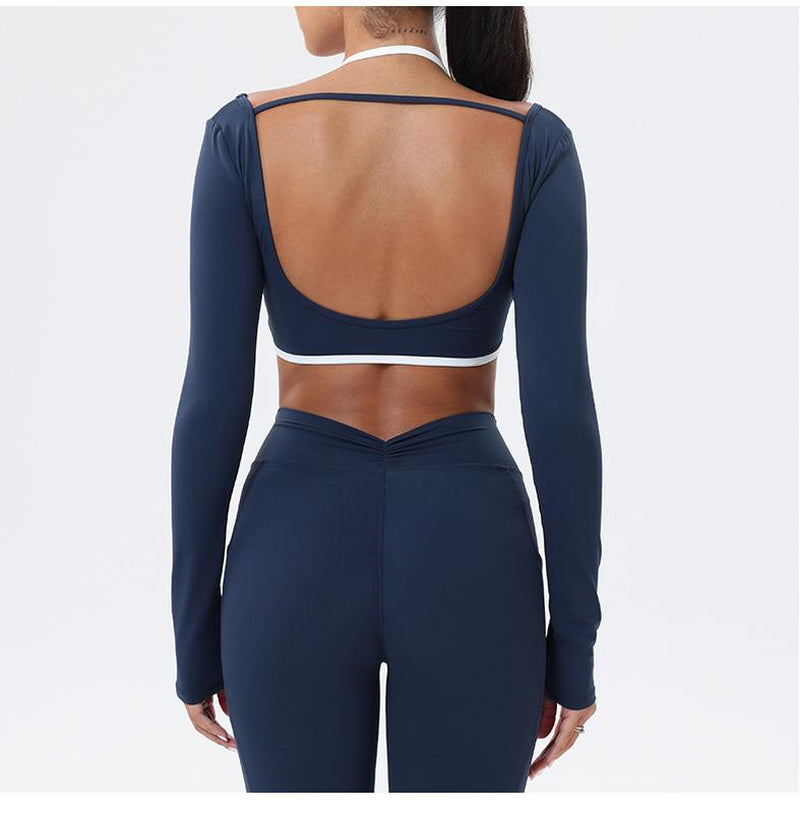 Workout Sets for Women 2 Piece Outfits Seamless High Waist Leggings Yoga Long Sleeve Crop Tops Athletic Gym Sets Elegante Sport Halter Bra for Gym Workout Sets for Women Free Gift: Athletic Shorts