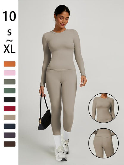 Women'S Sporty Solid Color Top & Pants Set, Comfortable Tee & Slim Fit Leggings, Ideal for Daily Yoga & Fitness Activities